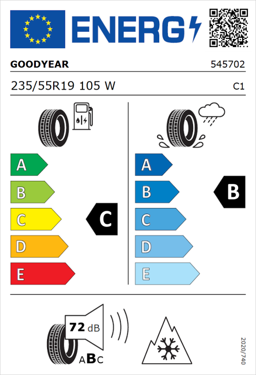 Tyre Label for Goodyear Vector 4Seasons Gen 3 SUV 235/55R19 105W