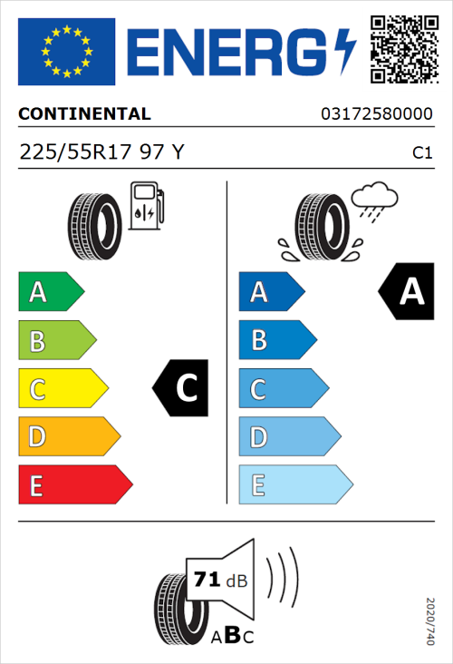 Tyre Label for Continental PremiumContact 6 SSR 225/55R17 97Y