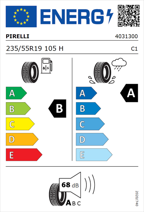 Tyre Label for Pirelli Scorpion 235/55R19 105H