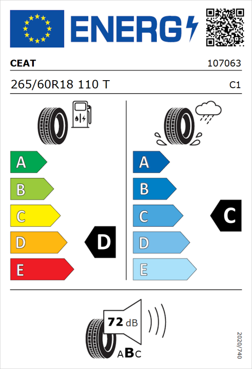 Tyre Label for CEAT CrossDrive AT 265/60R18 110T