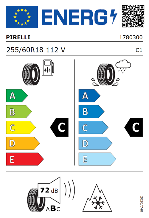 Tyre Label for Pirelli Scorpion Zero 255/60R18 112V