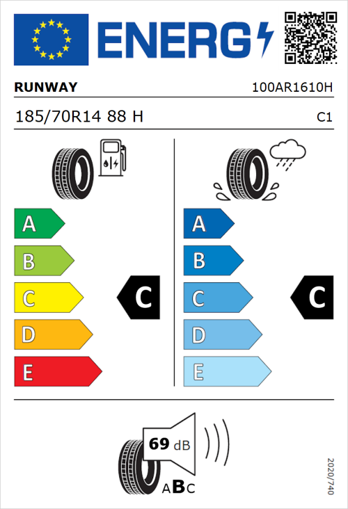 Tyre Label for Runway Enduro 726 185/70R14 88H