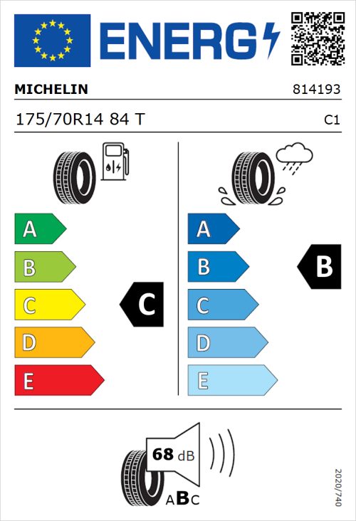 Tyre Label for Michelin Energy Saver+ 175/70R14 84T